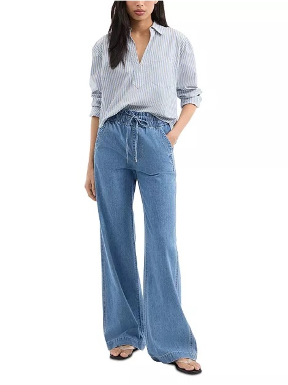 Veronica Beard Dunford High Rise Wide Leg Drawstring Jeans - Blue - Picture 5 of 9